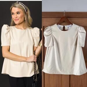 THML Leather Puff Sleeve Blouse Top in Cream Women’s Size Medium